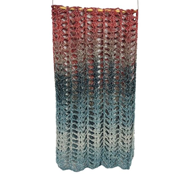 NEW K&Co Ombre Metallic Open Knit Scarf Fairy Artsy Art to Wear Boho Blue Pink - Picture 2 of 5